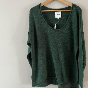 aerie Dark Green Scoop Neck Textured Sweater